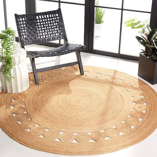 KEMA Jute Area Rug 3ft Round Natual Braided Dot Handwoven Rug Rustic Vintage Reversible Boho Area Rugs for Farmhouse Living Room Bedroom Patio Kitchen - Image 1