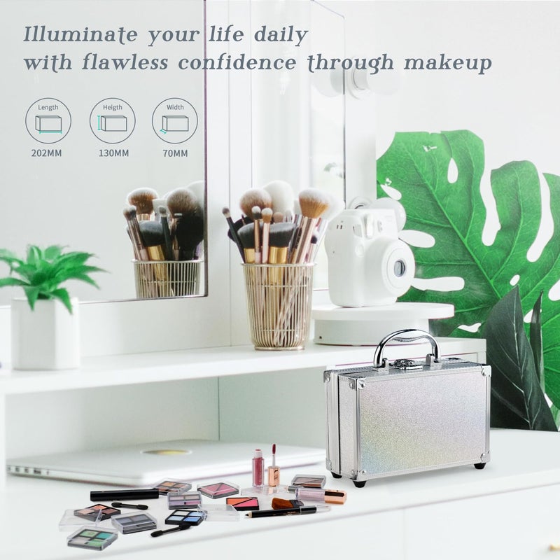 Color Nymph Beginner Makeup Kits For Teens With Train Case Included Full Makeup Kit Eyeshadow Palette Blushes Bronzer Highlighter Lipstick Brushes Mirror (White) - Image 3