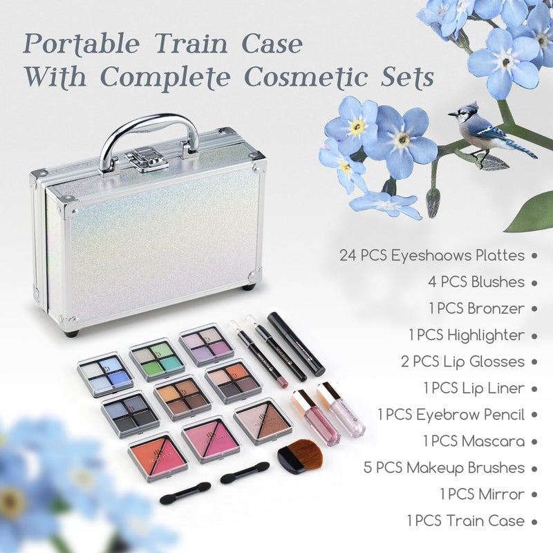 Color Nymph Beginner Makeup Kits For Teens With Train Case Included Full Makeup Kit Eyeshadow Palette Blushes Bronzer Highlighter Lipstick Brushes Mirror (White) - Image 2