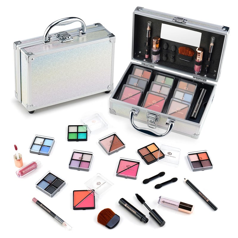 Color Nymph Beginner Makeup Kits For Teens With Train Case Included Full Makeup Kit Eyeshadow Palette Blushes Bronzer Highlighter Lipstick Brushes Mirror (White) - Image 1