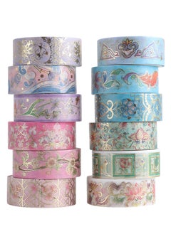 OASIS-TH Bronzing Paper Tape Set, washi tape Floral Silver Foil Masking 15mm Width Suitable for Decorating Hand Account Diary Photos DIY Scrapbook Card Crafts (12 Rolls)  - Image 2