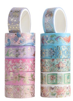 OASIS-TH Bronzing Paper Tape Set, washi tape Floral Silver Foil Masking 15mm Width Suitable for Decorating Hand Account Diary Photos DIY Scrapbook Card Crafts (12 Rolls)  - Image 3