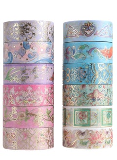 OASIS-TH Bronzing Paper Tape Set, washi tape Floral Silver Foil Masking 15mm Width Suitable for Decorating Hand Account Diary Photos DIY Scrapbook Card Crafts (12 Rolls)  - Image 1