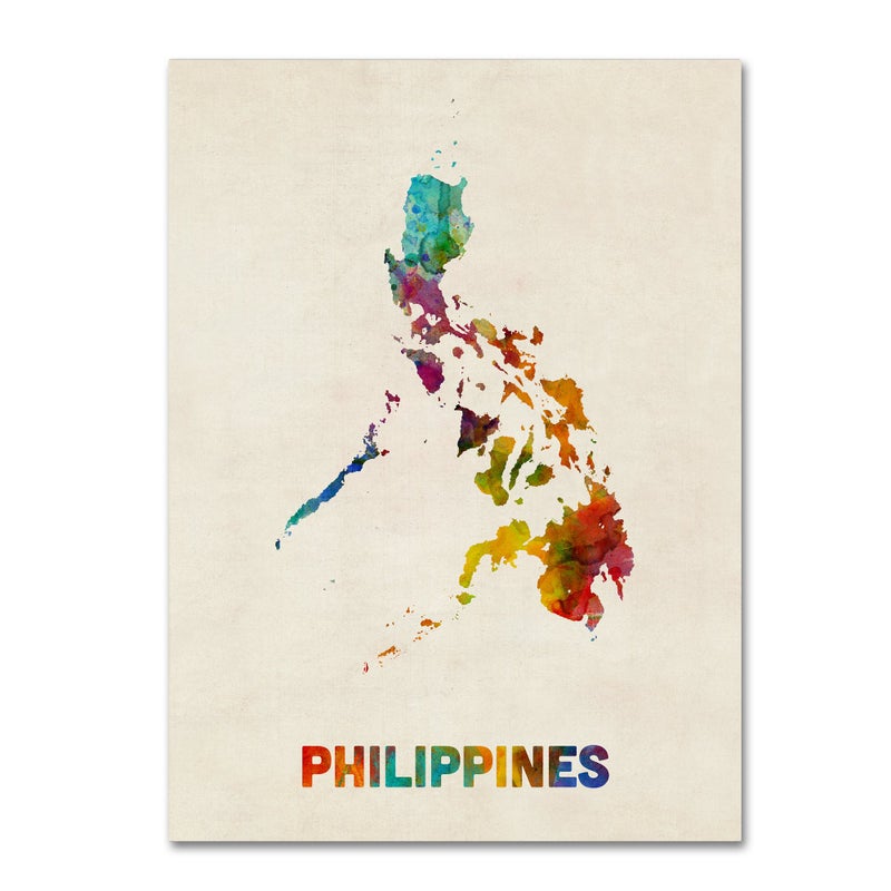 Trademark Fine Art Trademark Fine Art MT0929C1824GG Philippines Watercolor Map by Michael Tompsett 18x24Inch 18 in x 24 in