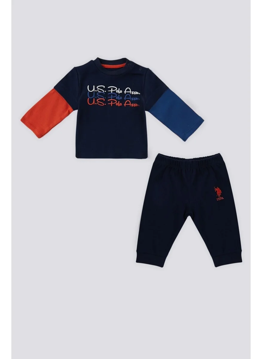 يو اس بولو اسن Navy Blue Garnished Sleeve Detail Baby 2-Piece Set