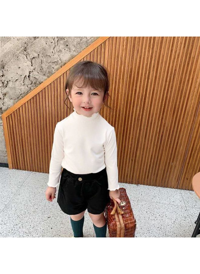 Children's Autumn And Winter Girls' Warm Solid Color Korean Style New Base Shirt Inner Layer Versatile Mid-neck Top T-shirt For Toddlers And Young Children