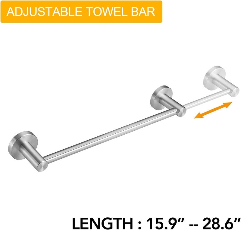 BESy Adjustable 15 to 26 Inch Single Bath Towel Bar for Bathroom SUS304 Stainless Steel Towel Holder, Wall Mount with Screws Hand Towel Bar Rod Hotel Style, Brushed Nickel - Image 2