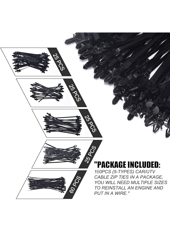erorex 160Pcs Universal Nylon Push Mount Cable Zip Tie Nylon Self Locking Cable Strap Heavy Duty Nylon Push Mount Self Locking Uv Resistant 5 Most Popular Sizes For Indoor Wire Tying Construction Auto Ect - Image 3