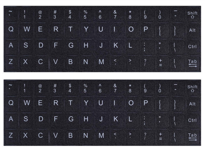 CaseBuy English Keyboard Stickers, 2 Pack Replacement Keyboard Letters Sticker with White Font on Black Background Universal for Computer Laptop Desktop, Matte Alphabet Stickers - Image 1
