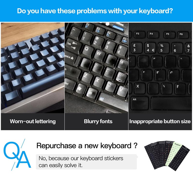 CaseBuy English Keyboard Stickers, 2 Pack Replacement Keyboard Letters Sticker with White Font on Black Background Universal for Computer Laptop Desktop, Matte Alphabet Stickers - Image 2