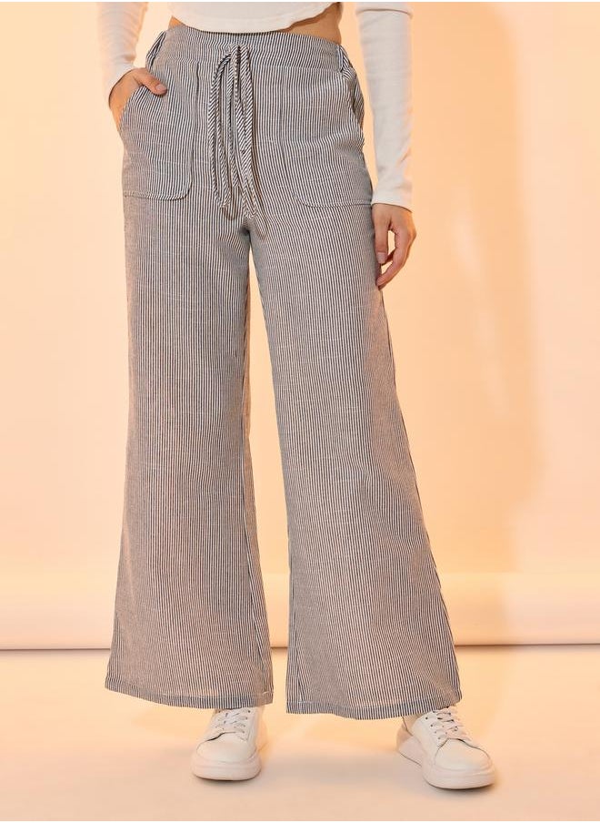 Take Two - Striped Pocket Detail Wide Leg Pants with Drawstring - Image 1
