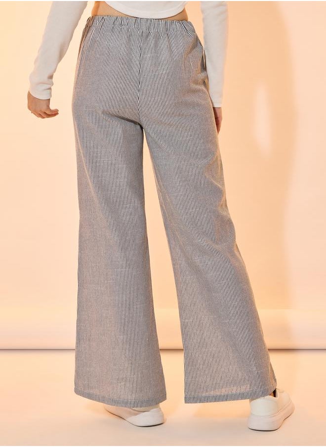 Take Two - Striped Pocket Detail Wide Leg Pants with Drawstring - Image 1