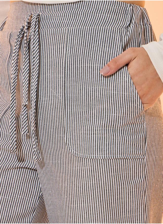 Take Two - Striped Pocket Detail Wide Leg Pants with Drawstring - Image 1