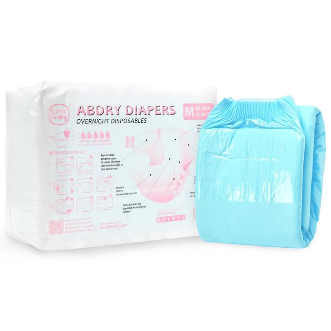 Littleforbig ml Adjustable Tapes Adult Diaper 10 Pieces ABDry Ultra Absorbent Diapers Blue (M) - Image 2