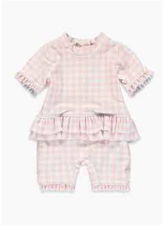 Matalan Girls Pink Gingham Surf Suit 