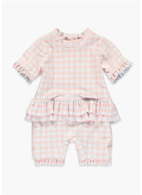 Girls Pink Gingham Surf Suit