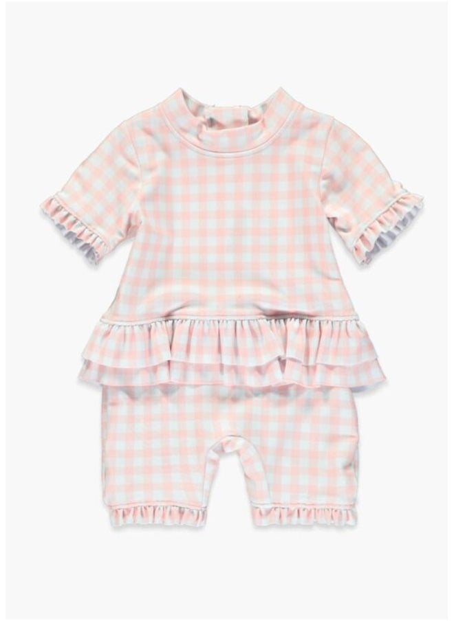 Matalan Girls Pink Gingham Surf Suit 
