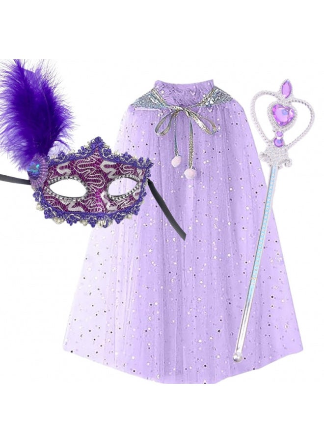 Loquat Aisha Cloak Suit  Performance Clothes Children's Glow Dress Year Toys Gifts For Kids-Color:Purple Cloak + Mask + Diamond Heart Stick - Image 1