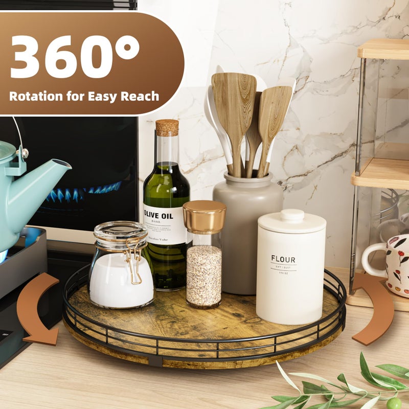 HGF Lazy Susan Turntable Organizer for Table Top, 13â€™â€™ Round Wooden Lazy Susan for Cabinet Kitchen Countertop Pantry Dining Coffee Table for Condiments Spices, Rustic Bathroom Vanity Tray for Soap Candle - Image 3