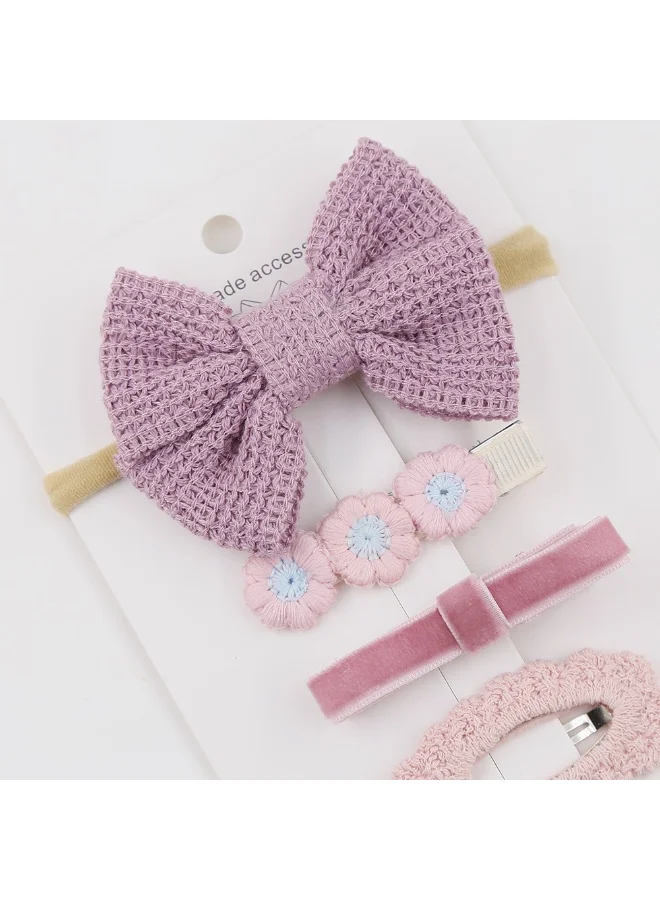 D'Daniela Eira Ribbon Bow Clip Set with Ponytail For Babies and Girls - Purple