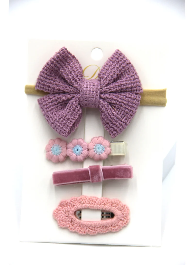 D'Daniela Eira Ribbon Bow Clip Set with Ponytail For Babies and Girls - Purple