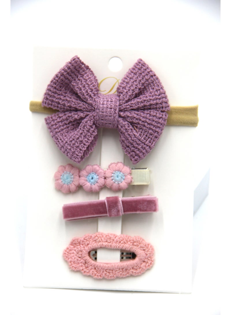 دىدانيالا مشبك شعر فيونكة شريطي مع ربطة ذيل حصان للأطفال والبنات - بنفسجي - Image 1