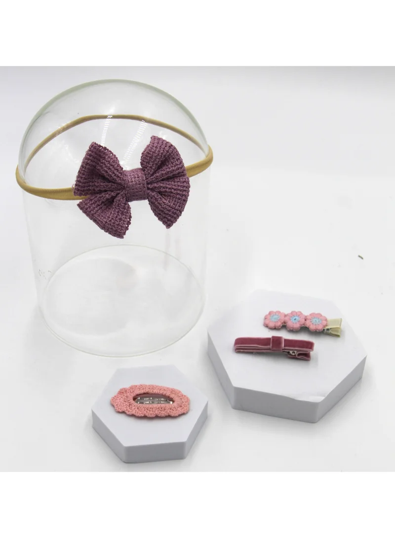 D'Daniela Eira Ribbon Bow Clip Set with Ponytail For Babies and Girls - Purple
