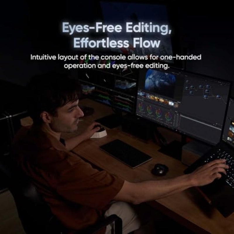 وحدة تحكم احترافية لتحرير الفيديو لـ DaVinci Resolve وPremiere Pro: لوحة مفاتيح ماكرو لاسلكية قابلة للبرمجة بتقنية Bluetooth 5.3 مع عصا تحكم شاملة، 19 زرًا، أقراص ثلاثية الدوارة، بطارية 24 ساعة، هيكل من الألومنيوم الأسود - Image 3