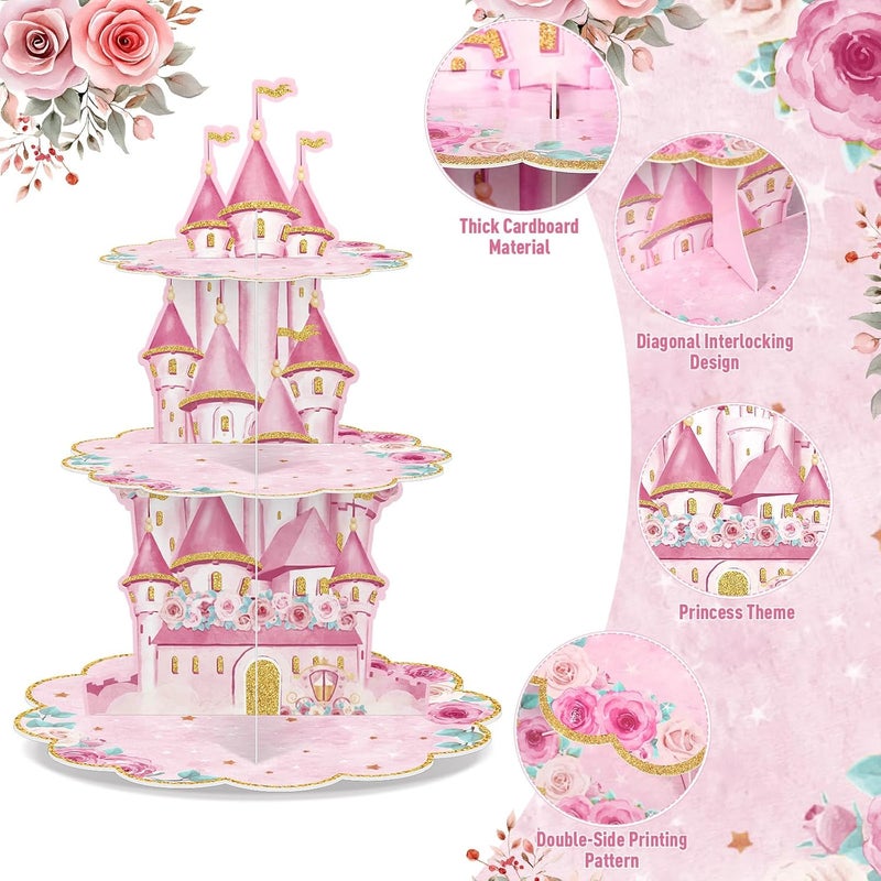 Zopeal حامل كعك الأميرة زوبيل 3 طبقات لعيد الميلاد مع زينة حفلات زهور الأميرة الوردية - Image 3