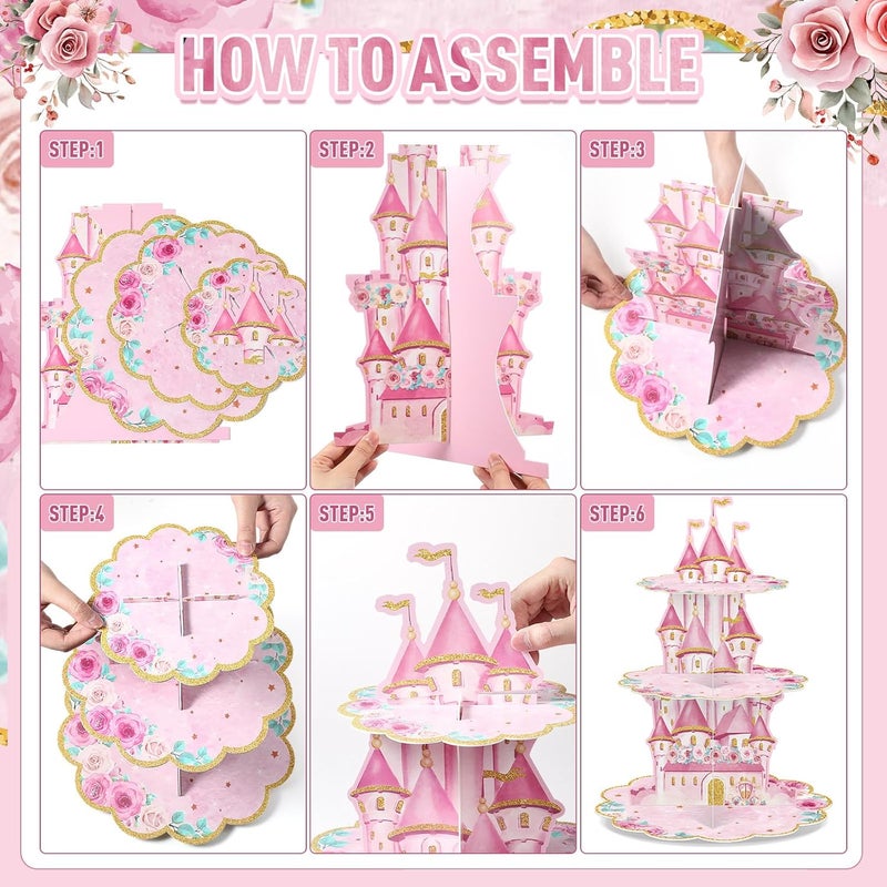 Zopeal حامل كعك الأميرة زوبيل 3 طبقات لعيد الميلاد مع زينة حفلات زهور الأميرة الوردية - Image 4