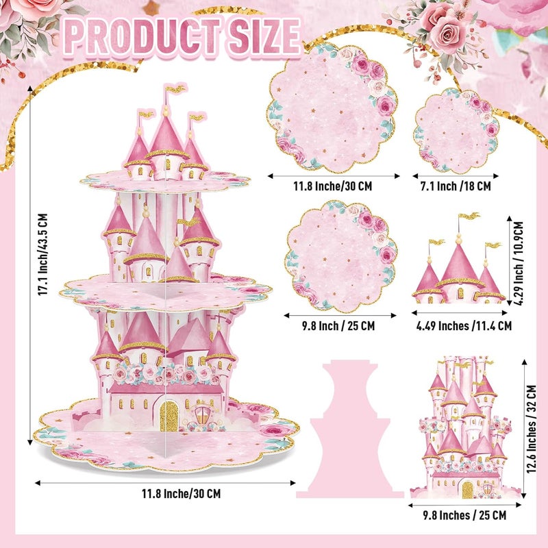 Zopeal حامل كعك الأميرة زوبيل 3 طبقات لعيد الميلاد مع زينة حفلات زهور الأميرة الوردية - Image 2