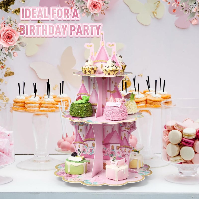 Zopeal حامل كعك الأميرة زوبيل 3 طبقات لعيد الميلاد مع زينة حفلات زهور الأميرة الوردية - Image 5