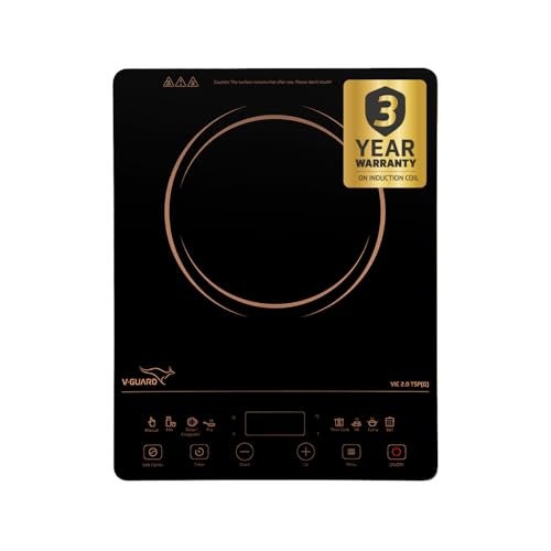 V-Guard VIC 2.0 TSP 2000 Watt Induction Cooktop | Feather Touch Control | Up to 5 kV Surge Protection | 3-Year Coil Coverage by V-Guard | Auto-Cut Off | A-Grade Crystalline Glass Top - Image 1