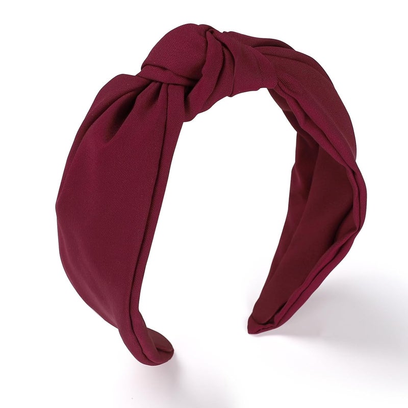 Etercycle Headband for Women Knotted Wide Headband Yoga Hair Band Fashion Elastic Hair Accessories for Women Wine Red
