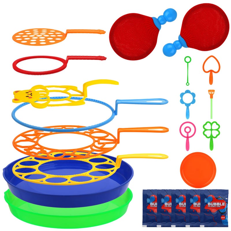 Roberly 18 PCS Big Bubble Wands Toys Set with Solution, Tray, Soft Racket, Bulk Funny Bubbles Making Toys for Kids Summer Outdoor Activities Game Birthday Party Favors - Image 1