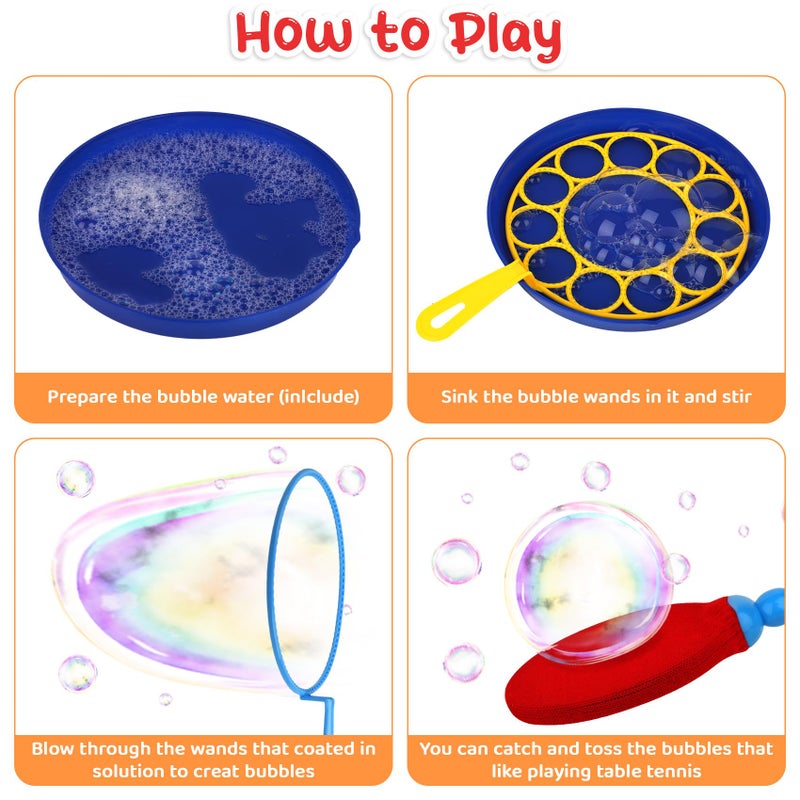 Roberly 18 PCS Big Bubble Wands Toys Set with Solution, Tray, Soft Racket, Bulk Funny Bubbles Making Toys for Kids Summer Outdoor Activities Game Birthday Party Favors - Image 3