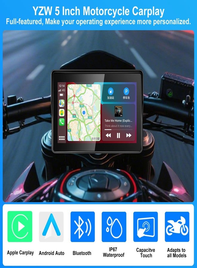 YZW Portable Wireless Motorcycle Apple Carplay & Android Auto, 5" Motorcycle Carplay IP67 Waterproof GPS Navigation System, Motorbike Waterproof Touchscreen - Image 2
