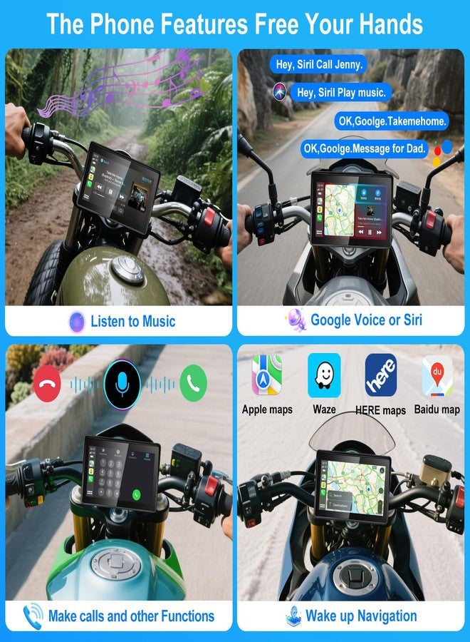 YZW Portable Wireless Motorcycle Apple Carplay & Android Auto, 5" Motorcycle Carplay IP67 Waterproof GPS Navigation System, Motorbike Waterproof Touchscreen - Image 3