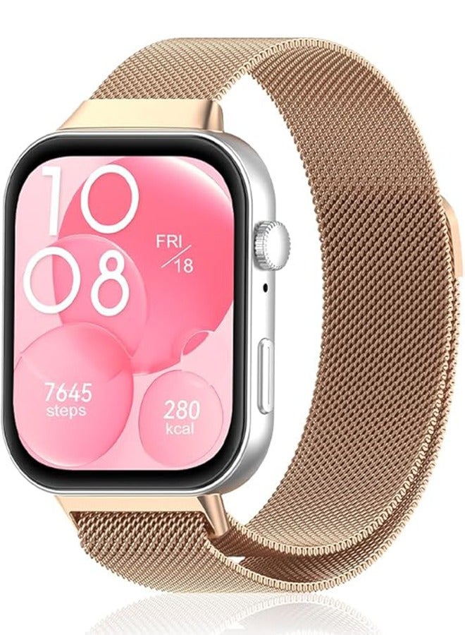 VINSOC Metal Strap Compatible with Huawei Watch Fit 4/Fit 4 Pro/Fit 3 , Magnetic Mesh Stainless Milanese Loop Replacement Watch Band for Huawei Watch Fit 3 Straps Rose gold - Image 1