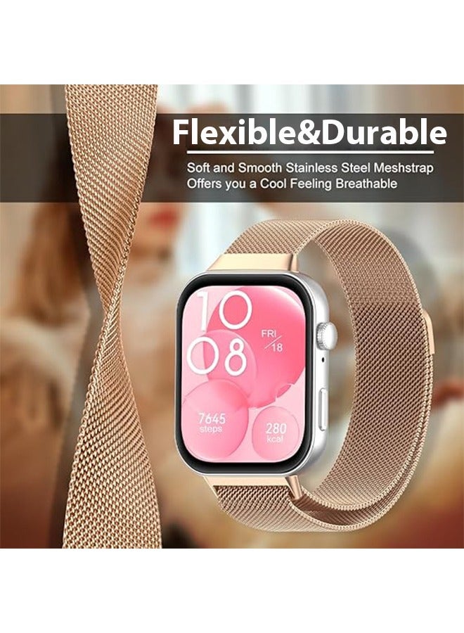 VINSOC Metal Strap Compatible with Huawei Watch Fit 4/Fit 4 Pro/Fit 3 , Magnetic Mesh Stainless Milanese Loop Replacement Watch Band for Huawei Watch Fit 3 Straps Rose gold - Image 3