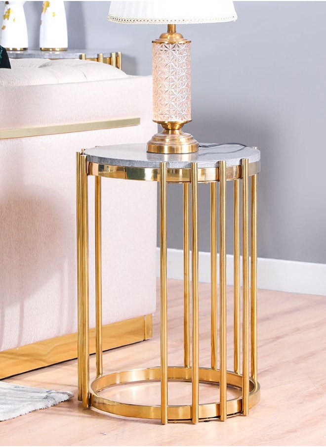 DANUBE HOME Armadillo End Table Multifunctional Living Room Table Space Saving Side Table Modern Design Furniture For Home 43x43x60 cm Grey/Gold  - Image 2