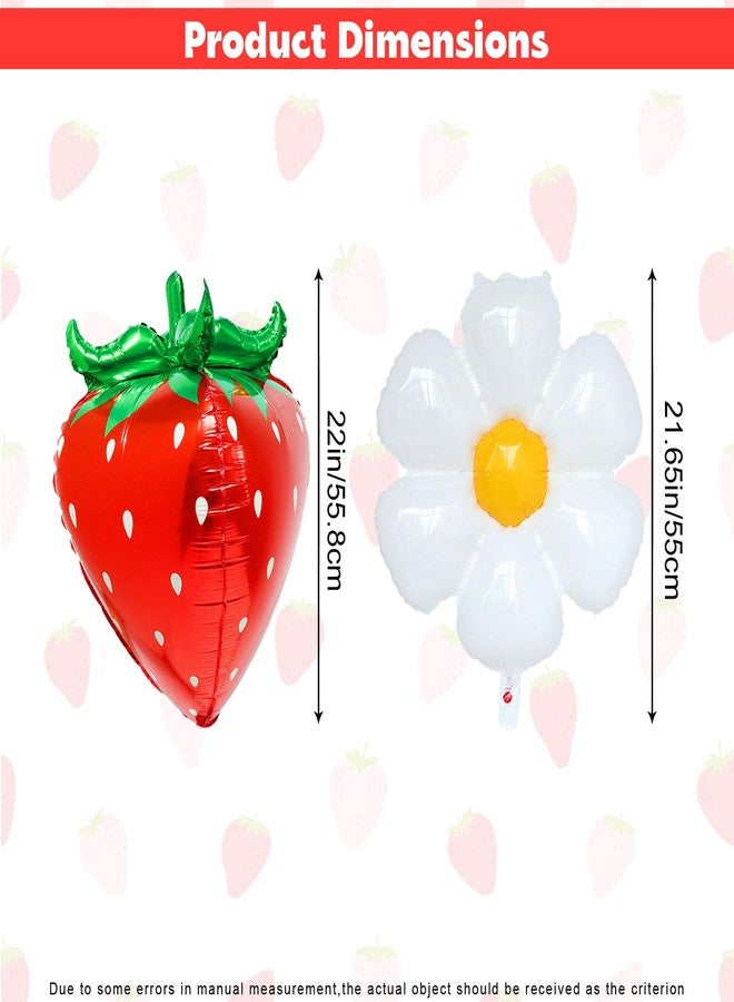 Ysqool 4Pcs 4D Strawberry Balloons Flower Daisy Foil Balloons, Strawberry Birthday Decorations, Berry First Birthday Balloon for Baby Shower Wedding Party Decor Fruit Party Supplies - Image 2