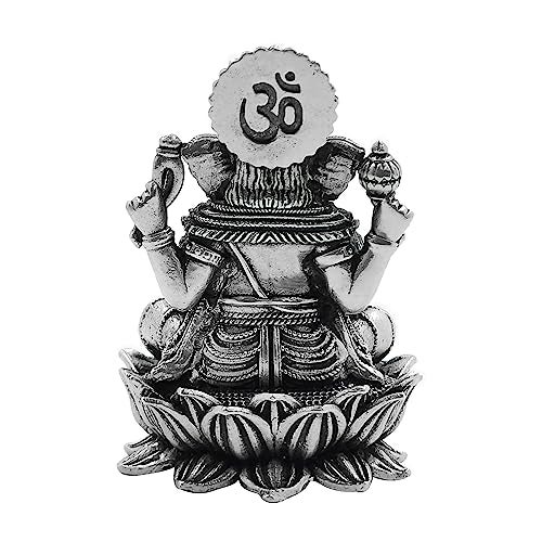 MAA SILVER Pure Silver Lord Ganesh/Ganpatiji Semi-Solid Idol/Murti on Lotus/Kamal with Antique Oxidized Finish Perfect for Pooja/Puja & Gifting Use (925 Purity)(100 Grams) - Image 3