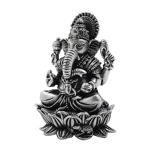 MAA SILVER Pure Silver Lord Ganesh/Ganpatiji Semi-Solid Idol/Murti on Lotus/Kamal with Antique Oxidized Finish Perfect for Pooja/Puja & Gifting Use (925 Purity)(100 Grams) - Image 4