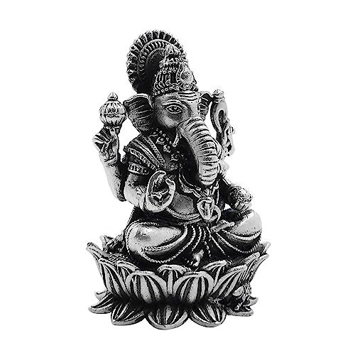 MAA SILVER Pure Silver Lord Ganesh/Ganpatiji Semi-Solid Idol/Murti on Lotus/Kamal with Antique Oxidized Finish Perfect for Pooja/Puja & Gifting Use (925 Purity)(100 Grams) - Image 2