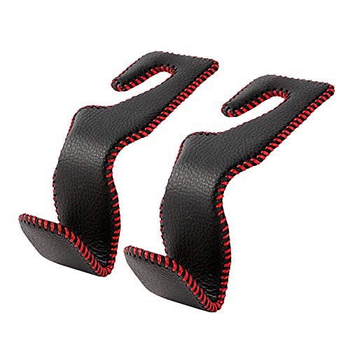 AMVOYOA Car Headrest Hook, Leather Vehicle Back Seat Hanger Storage for Purse Groceries Bag and More, Black&Red, Pack of 2 - Image 1
