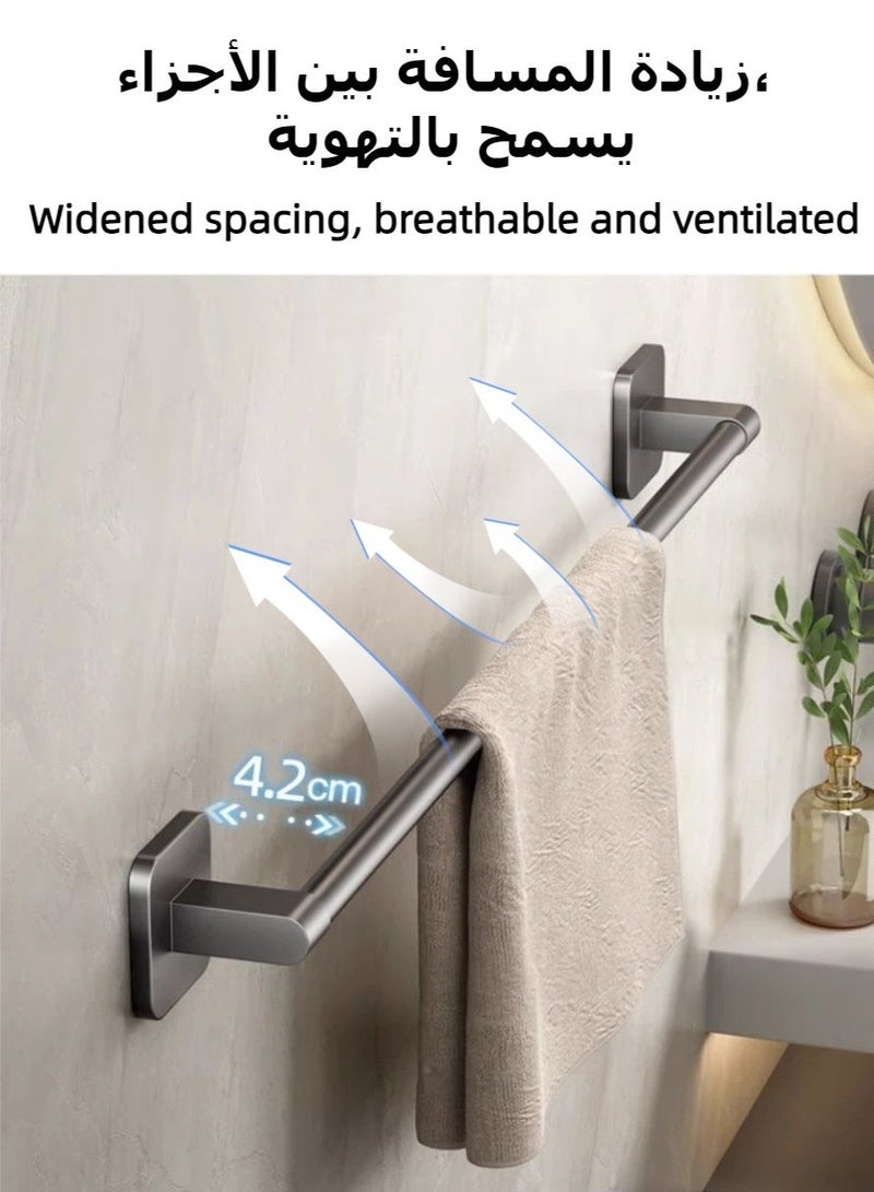 حامل مناشف جداري بطول 70 سم، حامل مناشف، رف مناشف ذاتي اللصق مقاوم للصدأ، ملحقات تخزين معلقة للمناشف وقطع القماش، رف لشباشب الحمام، حامل تجفيف، مناسب للحمامات والمطابخ - Image 4