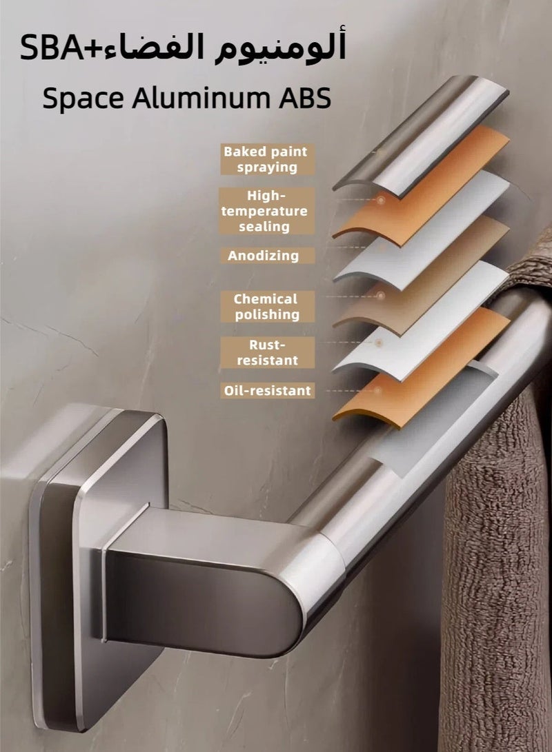 حامل مناشف جداري بطول 70 سم، حامل مناشف، رف مناشف ذاتي اللصق مقاوم للصدأ، ملحقات تخزين معلقة للمناشف وقطع القماش، رف لشباشب الحمام، حامل تجفيف، مناسب للحمامات والمطابخ - Image 3