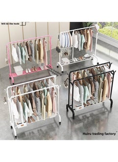 Generic Bold Hanger Floor Drying Rack Household Indoor Folding Vertical Clothes Shelf Simple Wardrobe Storage-Color:Black  Coat Rack Length 1.322m  - Image 3