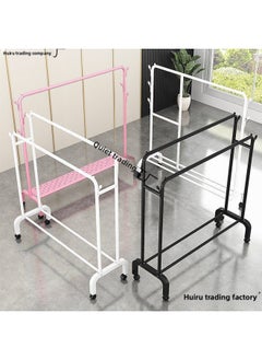 Generic Bold Hanger Floor Drying Rack Household Indoor Folding Vertical Clothes Shelf Simple Wardrobe Storage-Color:Black  Coat Rack Length 1.322m  - Image 5